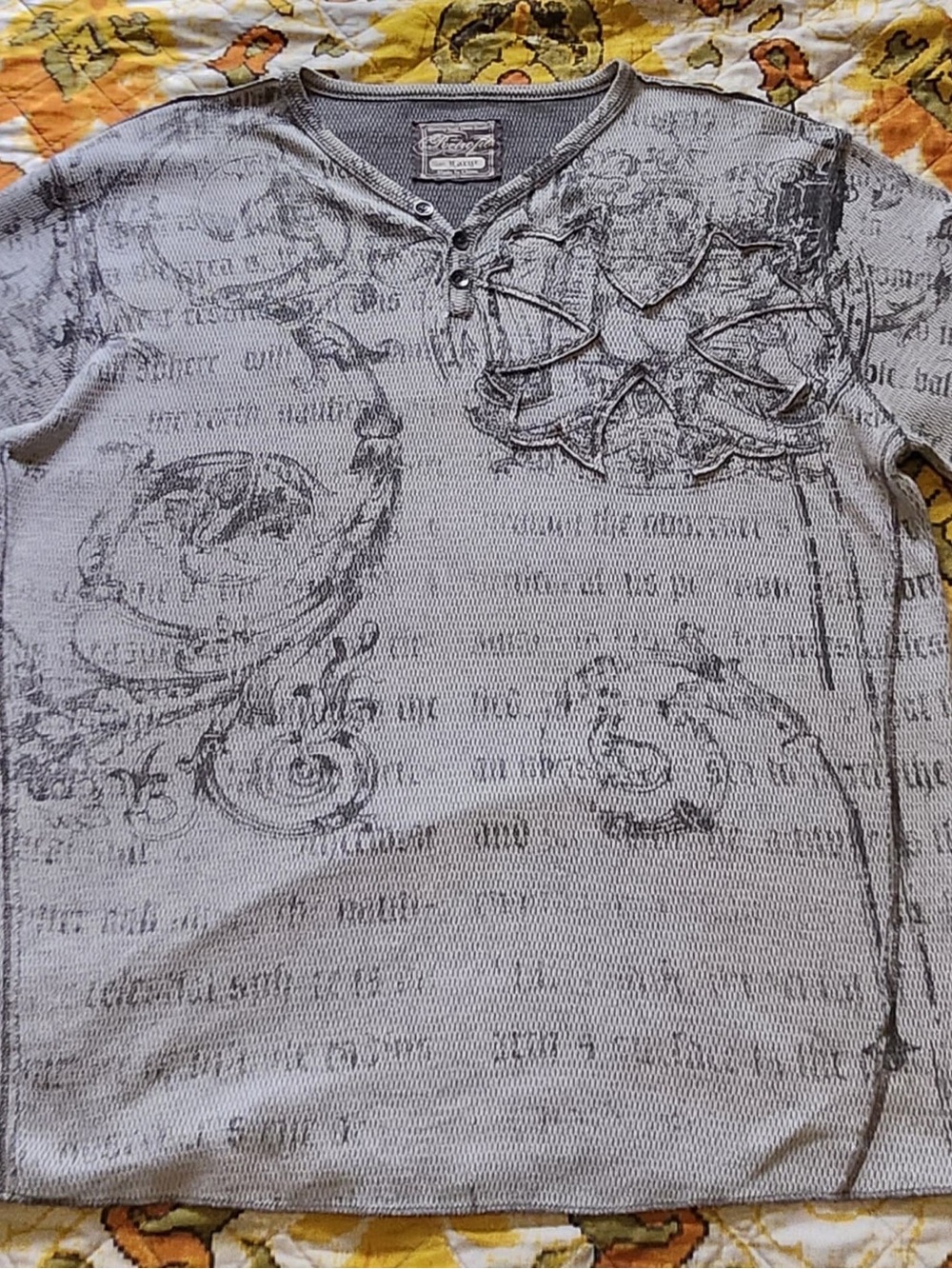 Affliction Gray Graphic Henley with Appliqué Star
